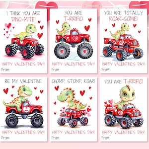 Dino-Valentinstagskarten für Kinder, druckbare Valentinstagskarten, Klassenzimmer-Valentinstagskarten, Kinder-Valentinstagskarten, Dino-Valentinstagskarten