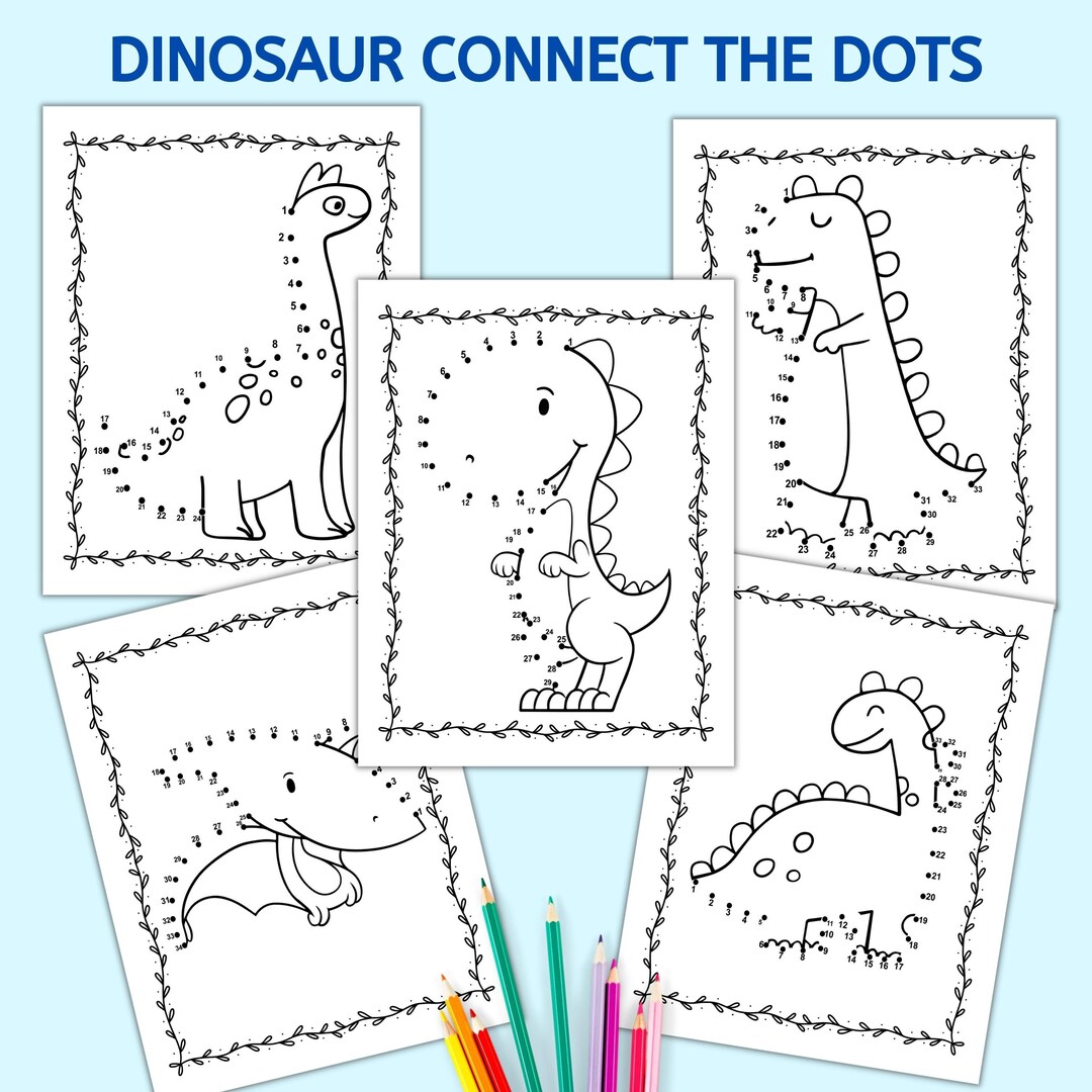 Dinosaur Connect the Dots, Printable Dot to Dots for Kids, Dinosaur ...
