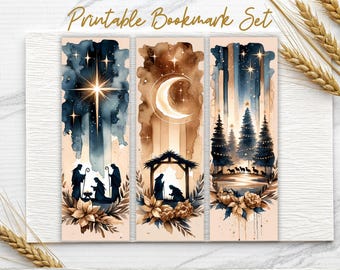 Nativity Bookmarks, Birth of Jesus Holy Night Bookmarks, Three Wise Men Christian Bible Journaling Printable Christmas Bookmark Set of 4