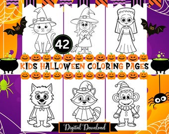 42 Halloween-kleurplaten voor kinderen, afdrukbare spookachtige activiteiten (digitale download)