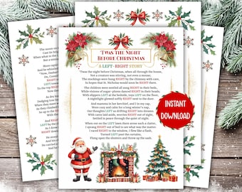 Twas the Night Before Christmas LEFT RIGHT Game, Printable Christmas Party Games, Xmas Pass the Gift Exchange Game, Christmas Eve Story Game