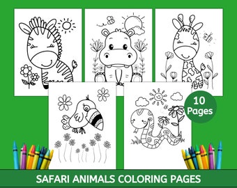 Safari Animals Coloring Pages, 10 Printable Safari Coloring Pages for Kids, Animal Coloring, Jungle Birthday Party Favor, Kids Coloring