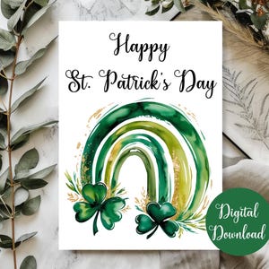 Carte imprimable de la Saint-Patrick, carte de voeux pour la Saint-Patrick, carte de trèfles arc-en-ciel de la Saint-Patrick, cartes de joyeux Saint-Patrick