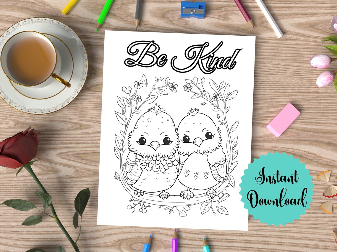 Be Kind Coloring Page Printable for Kids and Adults, Kindness Quotes ...