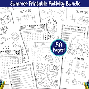 50 Page Printable Summer Activity Bundle for Kids, Summer Camp Activity, Coloring Pages, Games, Mazes, Word Search Puzzles, Instant Download