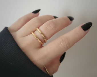18K Double Twist Ring - Minimalist Ring - Double Stacked Ring  - Two in One - Statement Ring - Double Braided Ring - Double Twist Rope Ring