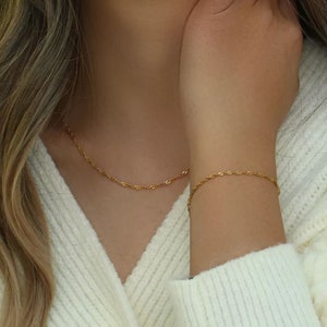 Dainty 18K yellow gold Singapore Water Wave Twist Bracelet Necklace - Women Chain Bracelet Necklace- - Minimalist- Spiral chain