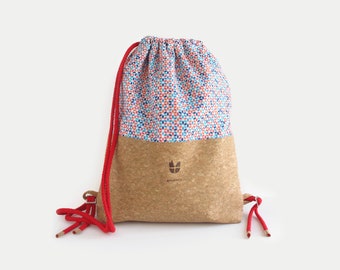 Sustainable gym bag, backpack, made of organic cotton and cork, 35 x 45 cm, colorful design