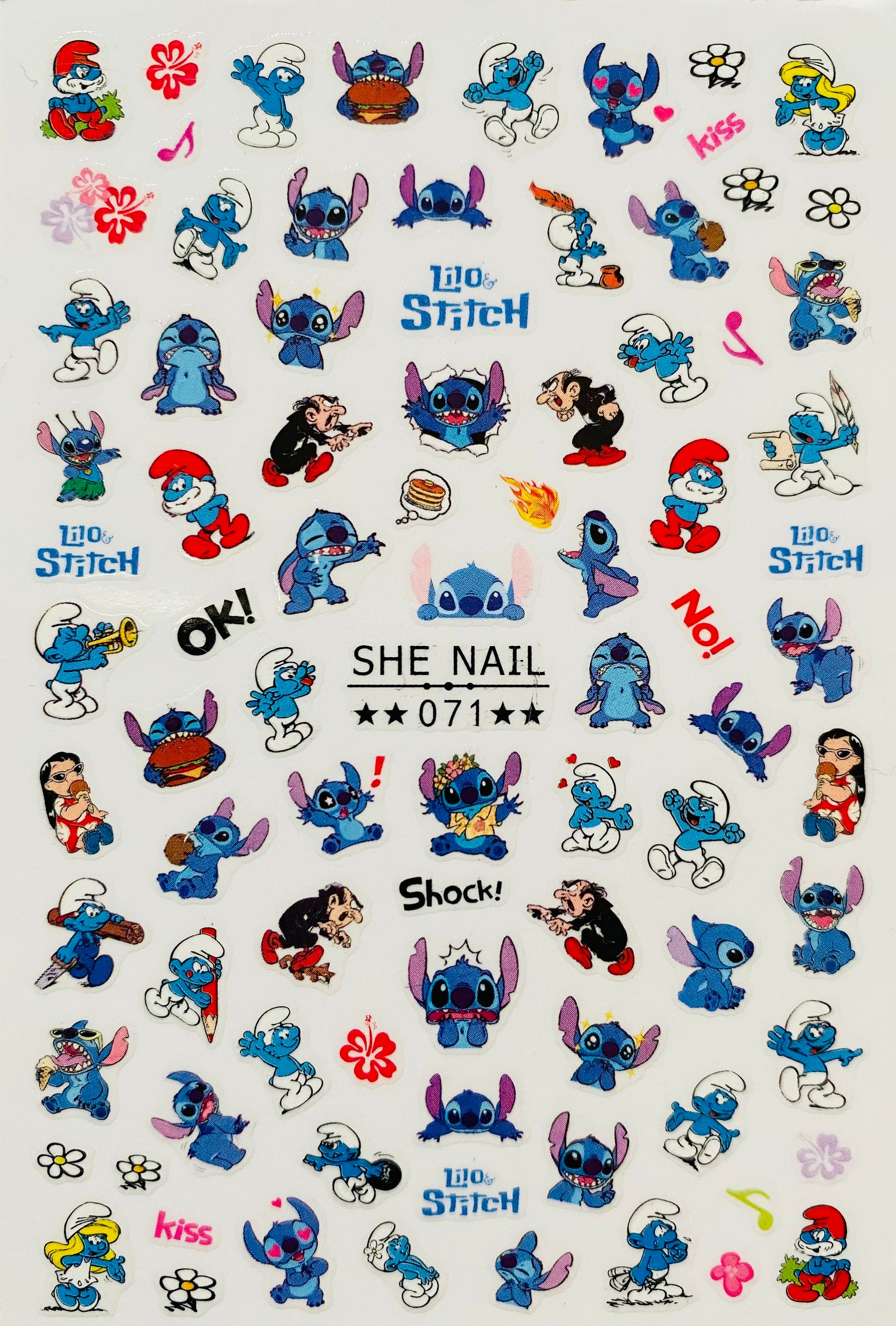 Stitch and Smurf nail art stickers decals.