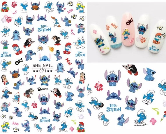 Stitch and Smurf Nail Art Stickers Decals. 