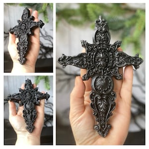 Gothic Black Cross 17/12 cm , handmade , Victorian ornament , gothic wall , Halloween , witches decor , Hexmas, collectibles