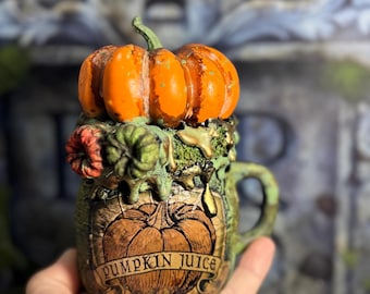 Botella de poción hecha a mano, jarra de jugo de calabaza vintage, decoración gótica