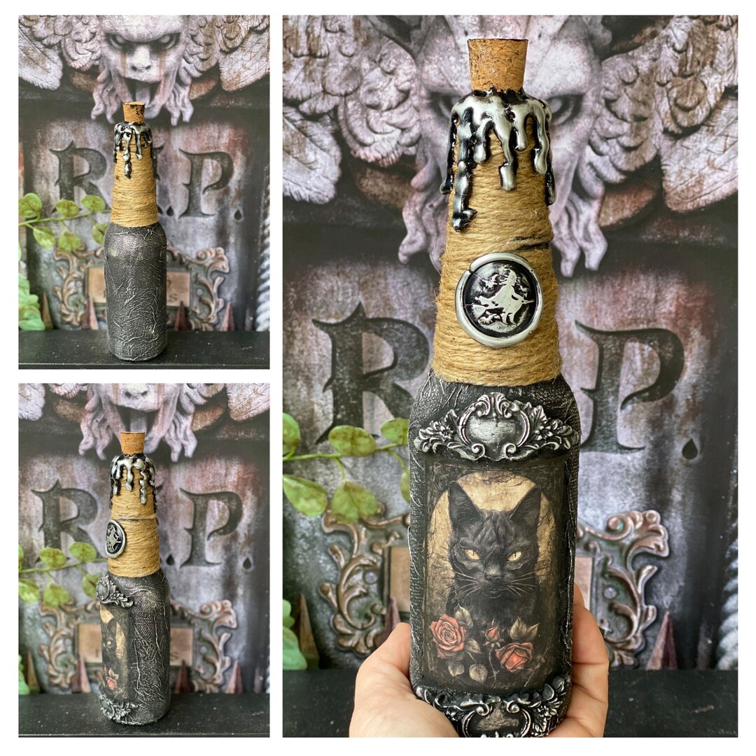 Vintage Potion Witches Cat Glass Bottle 24/5cm Wizard Etsy New Zealand