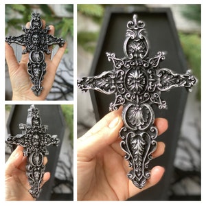 Gothic black and silver Cross 17/12 cm , handmade , Victorian ornament , gothic wall , Halloween , witches decor , Hexmas, collectibles