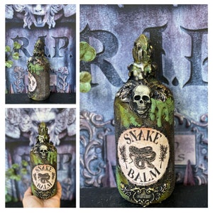 Potion Witch Snake Balm,  Skull 3D glass bottle , jar 21/6cm Wizard  , Halloween , Witchcraft  , magic decor , gothic , apothecary , spell