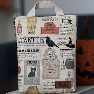 Book Sleeves | Handmade | Book Bag | Padded Book Sleeve | Ghostly Book Pouch with Handle | Zipper Closure | Bookish | Paperback Book Sleeve
