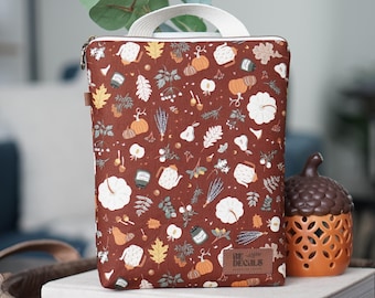 Book Sleeve | Fall Book Pouch with Handle | Padded Book Cover | Handmade Book Bag | Zipper Closure | Bookish |