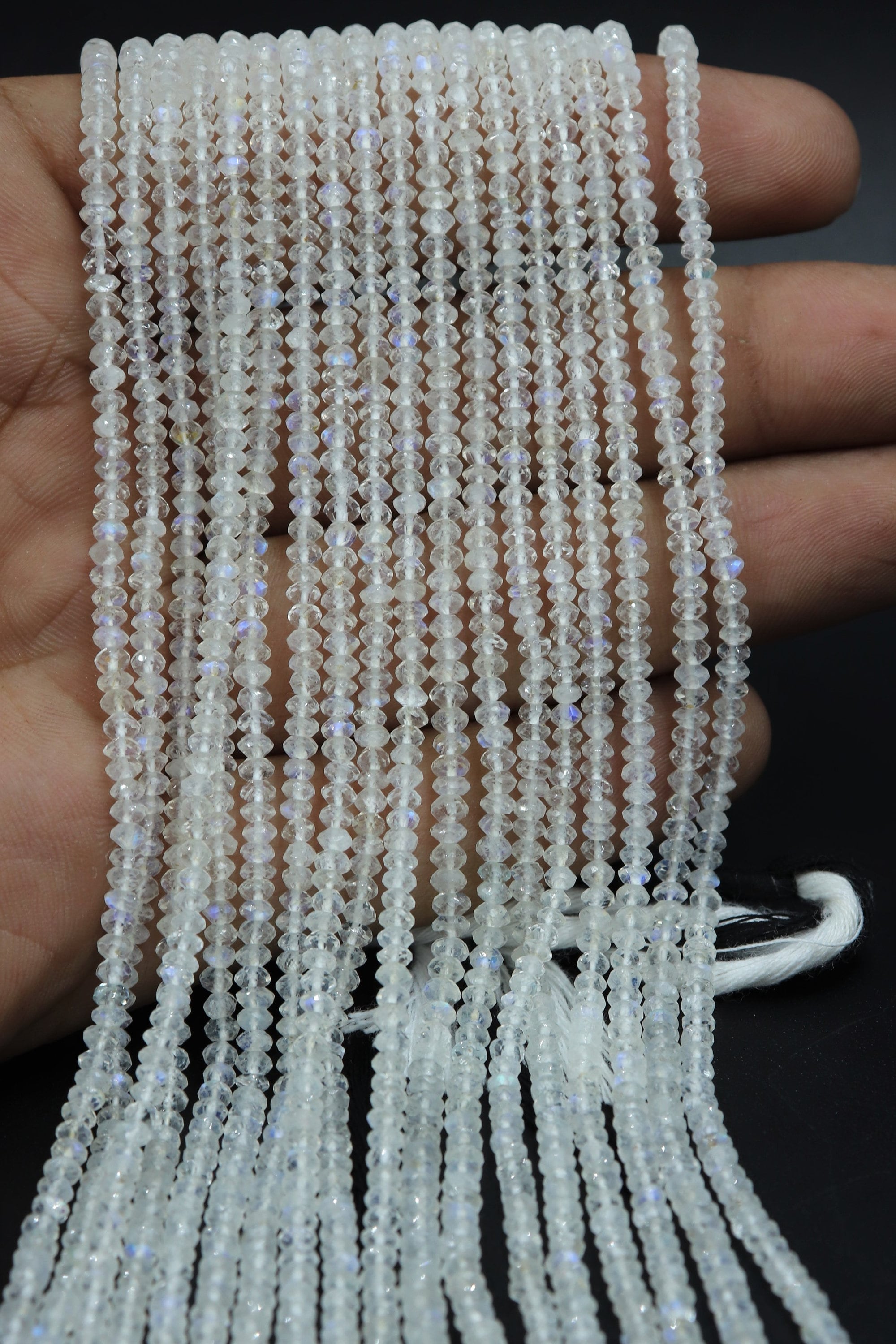 AAA+ Natural FIre Rainbow Moonstone Faceted Rondelle Beads   3mm Natural Fire White Rainbow Beads    Moonstone Beads For Jewelry Making