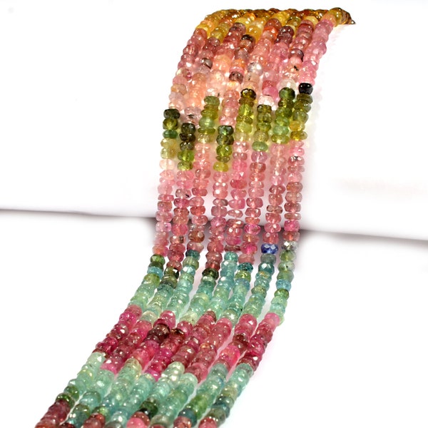 AAA Natural Multi Tourmaline Faceted Rondelle Beads   4mm Tourmaline Gemstone    Rondelle Multi Tourmaline     Watermelon Tourmaline Bead