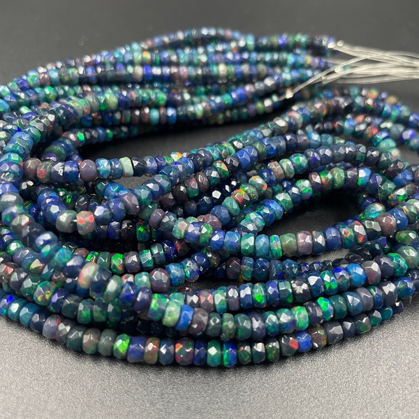 Black Ethiopian Opal Faceted Rondelle Beads, 3-5mm, 16 Inch Strand
