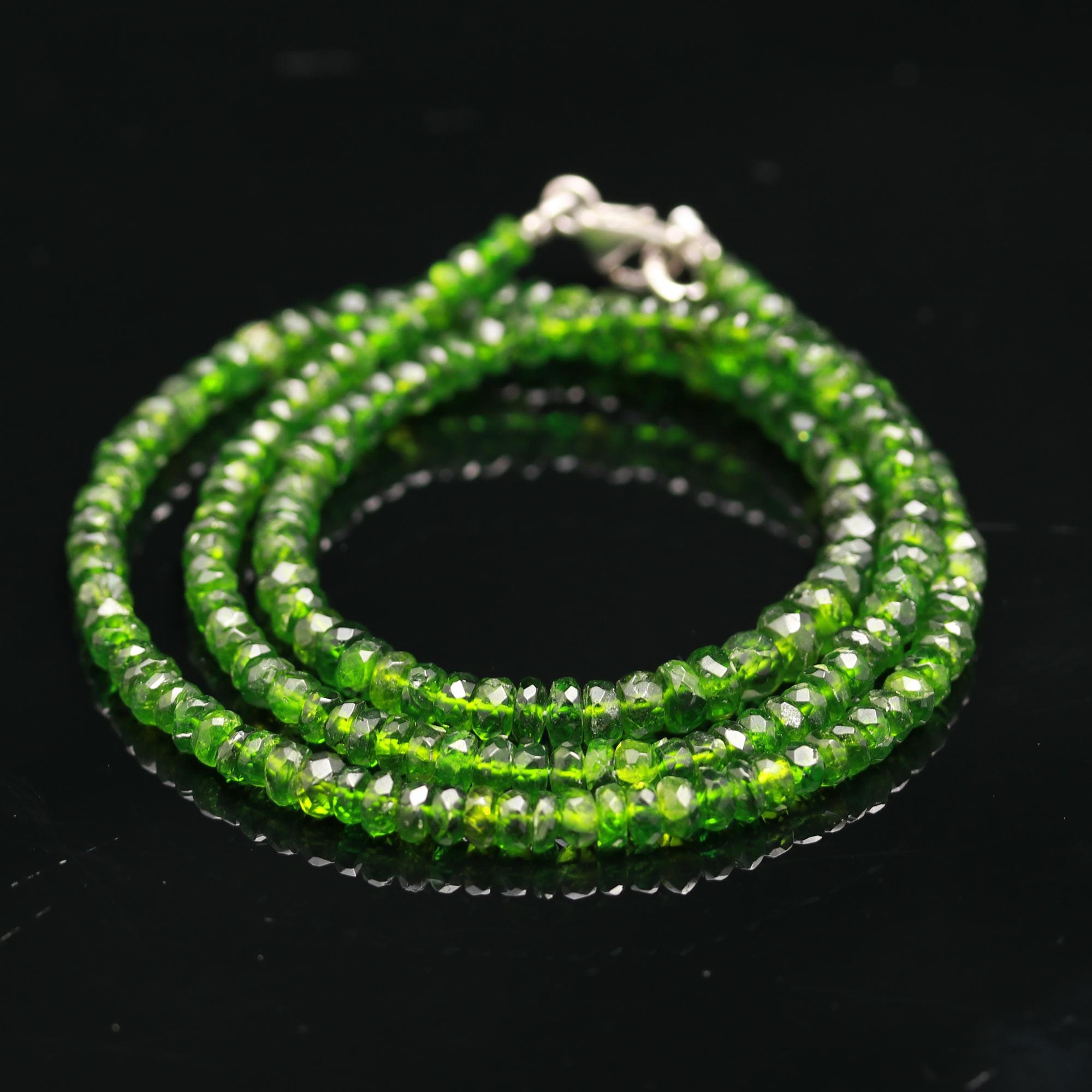 Collier Perles Tsavorite Vert Clair - Argent 925 - 46,5 Cm - Neuf Sans Boîte