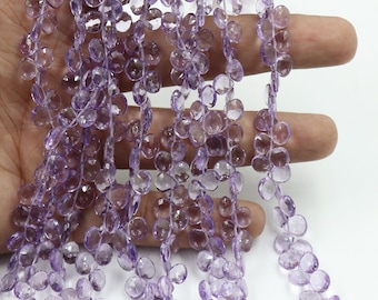 天然ブラジル産アメジストハートビーズ：7 mmファセット宝石、7インチ
