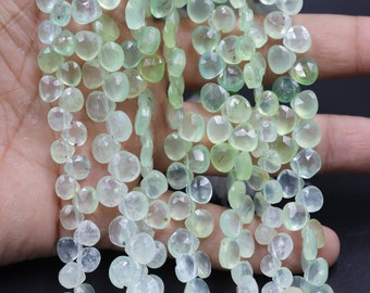 Faceted Prehnite Heart Beads, 7.5mm Briolette Strand