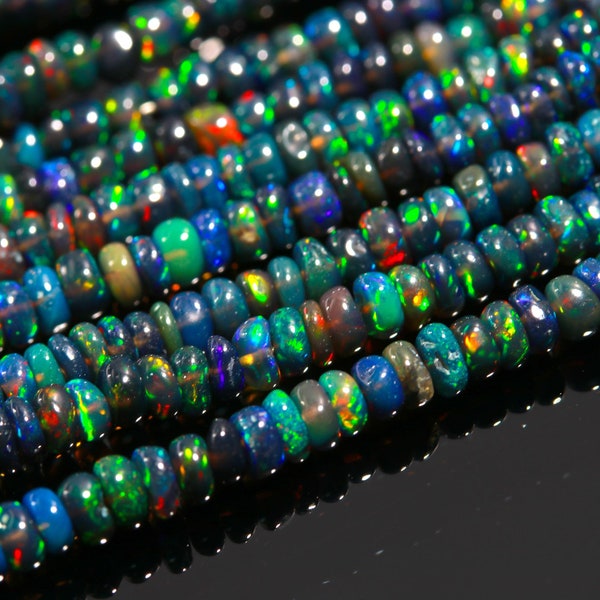 AAA+ Top Quality Black Ethiopian Opal Smooth Rondelle Beads Black Ethiopian Opal Beads Multi Fire Opal Beads Smooth Opal Beads Black Opal