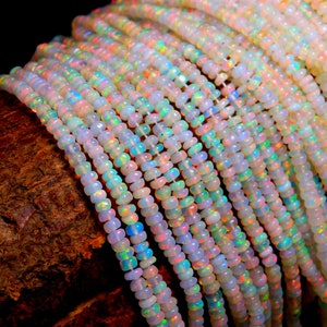 AAA+ Ethiopian Opal Smooth Rondelle Bead   3mm Opal Beads  Super Fire White Ethiopian Opal Rondelle Beads   Multi Welo Ethiopian Opal Beads