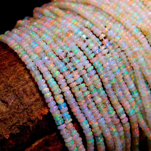AAA+ Ethiopian Opal Smooth Rondelle Bead   4mm Opal Beads  Super Fire White Ethiopian Opal Rondelle Beads   Multi Welo Ethiopian Opal Beads