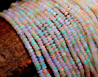 AAA+ Ethiopian Opal Smooth Rondelle Bead   4mm Opal Beads  Super Fire White Ethiopian Opal Rondelle Beads   Multi Welo Ethiopian Opal Beads