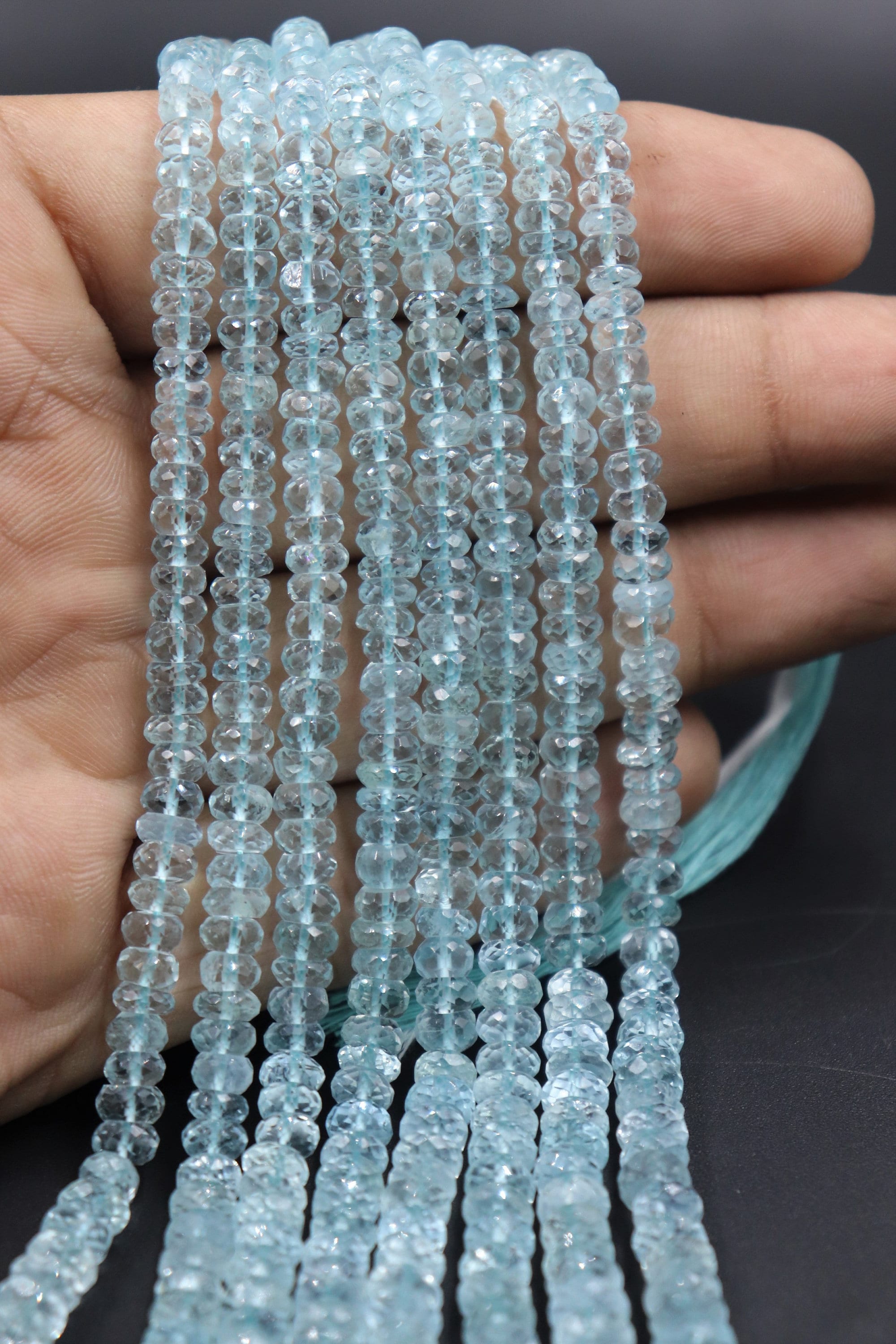 Loose Faceted Aquamarine Beads - 2x4mm Blue Rondelle Gemstone Beads, 15 Inch Strand, Nickel-Free