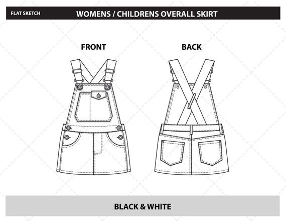 Jumper Overalls Skirt Womens childrens Fashion Flat Sketch Fashion Template Tech Pack Fashion Drawing Etsy Canada