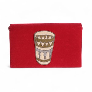 Maroon Velvet Handmade Crossbody Bag, Embellished with Embroidery Pattern