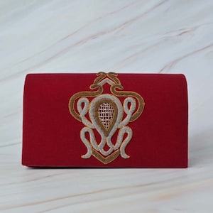 Maroon Velvet Handmade Crossbody Bag, Embellished with Embroidery Pattern