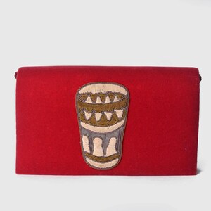 Maroon Velvet Handmade Crossbody Bag, Embellished with Metal Thread Embroidery