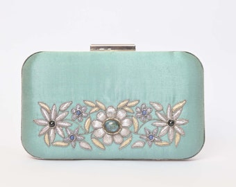 Smart rectangular floral clutch,Designer clutch highlighted with stone work, handbag as a wedding gift