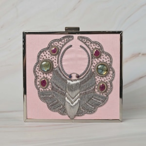 Bee Jeweled: Pink Velvet Square Clutch with Ruby and Labradorite Gems