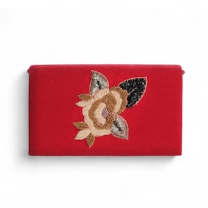 Maroon Velvet Handmade Crossbody Bag, Embellished with Embroidery Pattern