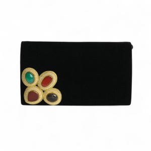 Black Velvet Handmade Crossbody Bag, Embellished with Multi-stone Embroidery
