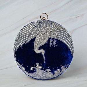 Royal blue clutch bag, Blue American Swan bag, Round Clutch Bag with classic zardosi work american swan