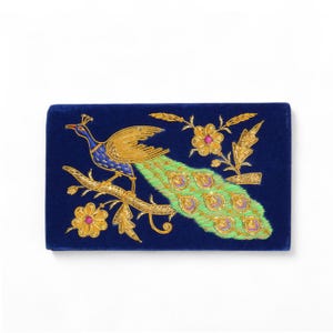 Blue Handmade Peacock Crossbody Bag, Embellished with Peacock Hand Embroidery