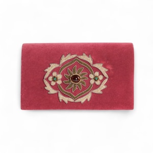 Pink Velvet Handmade Crossbody Bag, Embellished with Smoky Quartz Stones