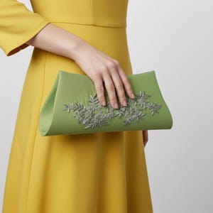 Pastel Green Designer Long Wallet, Silver Metal Thread Work Clutch Purse, Elegant Bridesmaids Purse Handcrafted in India