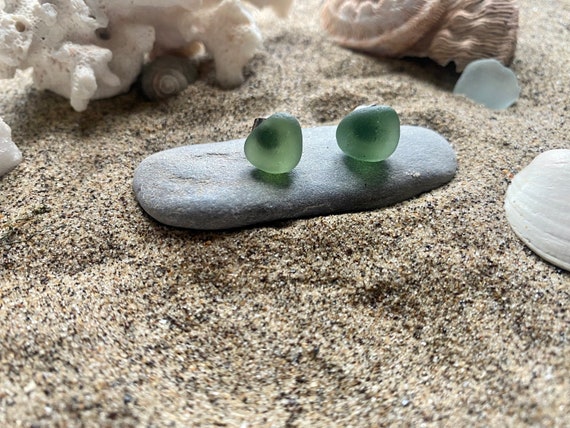Jacksons Bay Style Handmade Green Sea Glass Earrings Beach Lover Gift Ideas Stainless Steel Backing Seaglass Jewellery Scarborough