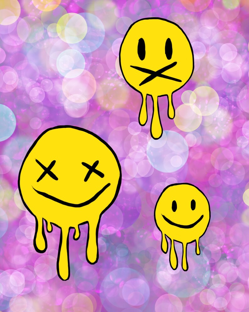 Cute Acid Smileys Print Grunge Glitter Smiley Face Pastel | Etsy
