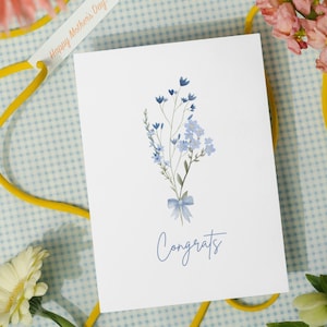 Digitale Glückwunschkarte | Niedliches Printable PDF | Herzlichen Glückwunsch digitale Karte | Blaue Feier-Karte | Babyparty | Geschlecht offenbaren | Blaues Schätzchen