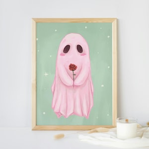 Impresión de fantasma gótico pastel / Lindo espíritu fantasma rosa con rosa