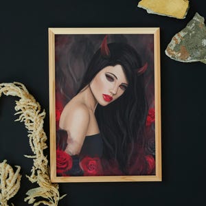 Lucifer Herself Print | Devil Girl Horns Satan Art