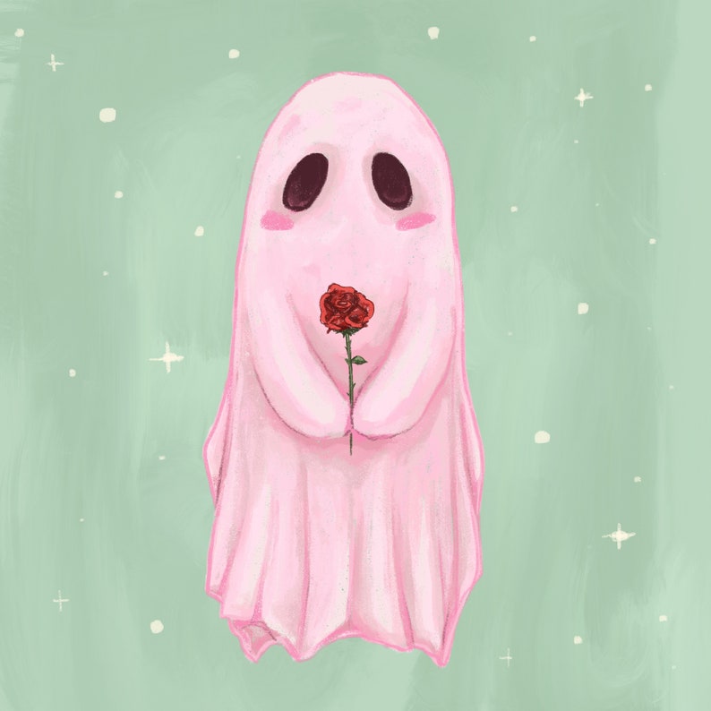 Pastel Goth Ghost Print Cute Pink Ghost Spirit With Rose Etsy